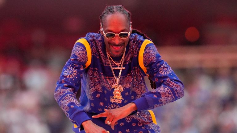 Snoop Dogg performs during halftime of the NFL Super Bowl 56 football game between the Los Angeles Rams and the Cincinnati Bengals Sunday, Feb. 13, 2022, in Inglewood, Calif. (Chris O'Meara/AP Photo)