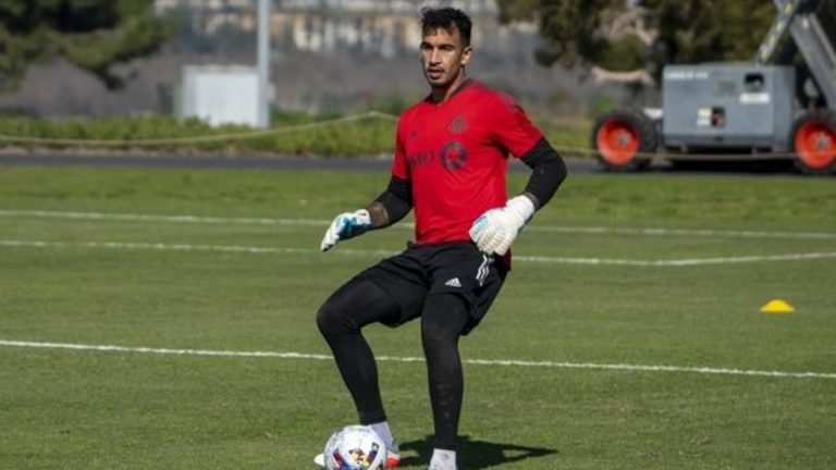 Toronto FC goalkeeper Greg Ranjitsingh practises at the MLS club's training camp in Irvine, Calif., Thursday, Jan.20, 2022. With starter Sean Johnson and backup Tomas Romero away on international duty, Ranjitsingh will make his first start for Toronto FC on Wednesday at FC Cincinnati. THE CANADIAN PRESS/HO-Toronto FC-Eric Giacometti