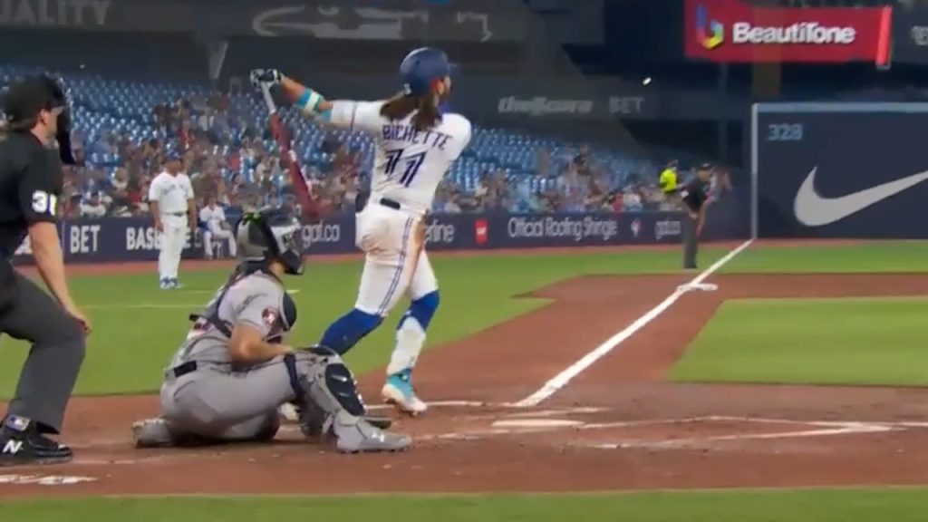 Bo Bichette Hits A Leadoff Home Run & Bat Drops