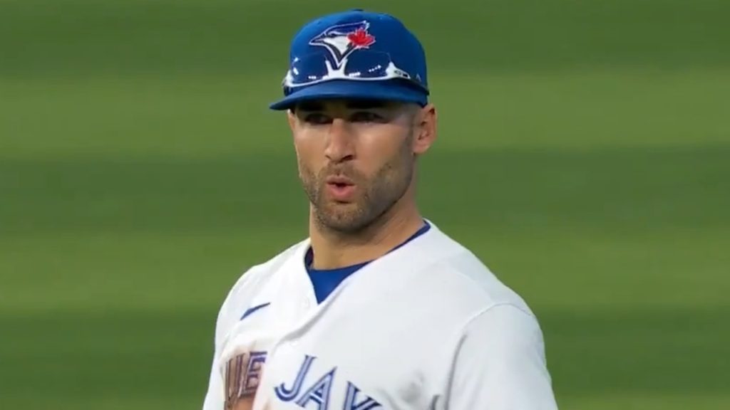 Kevin Kiermaier of the Toronto Blue Jays makes a jumping catch