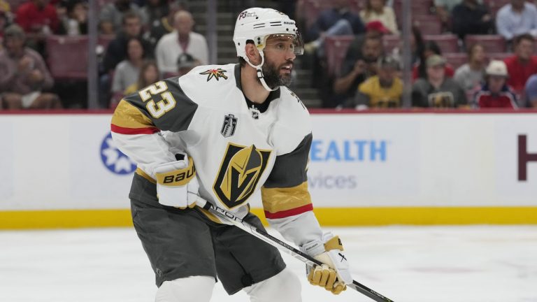 Vegas Golden Knights defenseman Alec Martinez (23) skates during the second period in Game 4 of the NHL hockey Stanley Cup Finals against the Florida Panthers, Saturday, June 10, 2023, in Sunrise, Fla. (Lynne Sladky/AP)