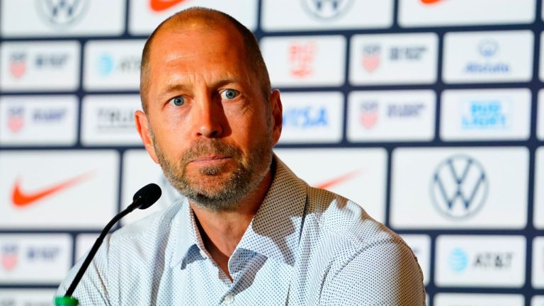 United States men’s national soccer team head coach Gregg Berhalter answers questions during a news conference Friday, June 16, 2023, in Las Vegas. (Lucas Peltier/AP Photo)