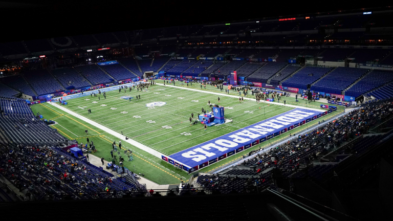 General interior view of Lucas Oil Stadium during the NFL football scouting combine in Indianapolis, Friday, March 4, 2022. (AJ Mast/AP)