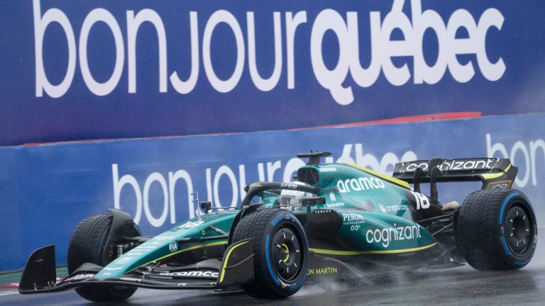 Aston Martin’s Lance Stroll, of Canada, drives during the third practice session at the Formula One Canadian Grand Prix in Montreal, Saturday, June 18, 2022. THE CANADIAN PRESS/Ryan Remiorz