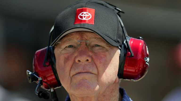 Joe Gibbs watches during NASCAR Cup Series auto race qualifying at the Michigan International Speedway in Brooklyn, Mich., Saturday, Aug. 6, 2022. (AP)