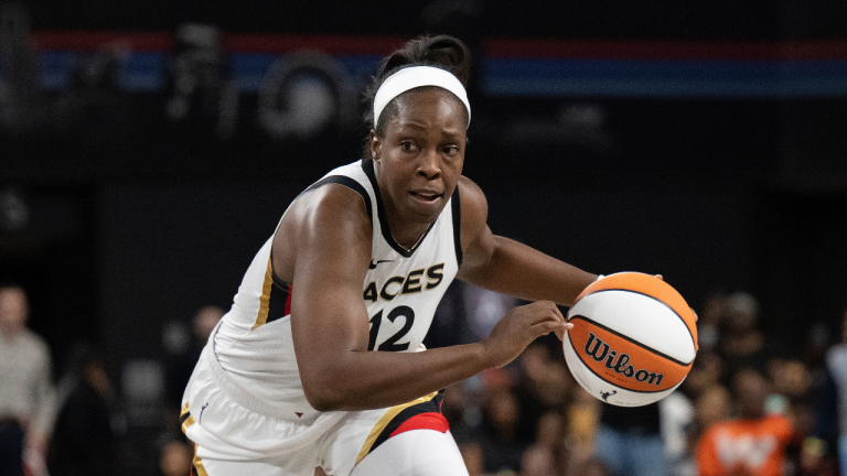 Las Vegas Aces guard Chelsea Gray during a WNBA basketball game against the Atlanta Dream, Friday, June 2, 2023, in College Park, Ga. (AP)