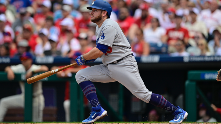 Los Angeles Dodgers' Max Muncy in action during a baseball game against the Philadelphia Phillies, Sunday, June 11, 2023, in Philadelphia. (AP Photo/Derik Hamilton)