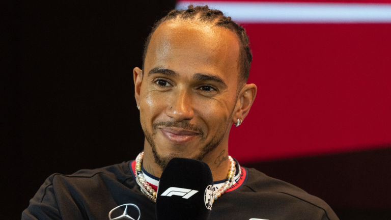 Mercedes driver Lewis Hamilton of Great Britain, speaks to the media during a press conference at the Canadian Grand Prix Thursday, June 15, 2023 in Montreal. (CP)