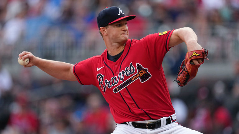 Atlanta Braves starting pitcher Michael Soroka works against the Miami Marlins during the first inning of a baseball game Friday, June 30, 2023, in Atlanta. (AP Photo/John Bazemore)