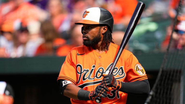 Baltimore Orioles' Cedric Mullins waits at the on deck circle in the second inning of a baseball game against the Seattle Mariners, Saturday, June 24, 2023, in Baltimore. (Julio Cortez/AP)