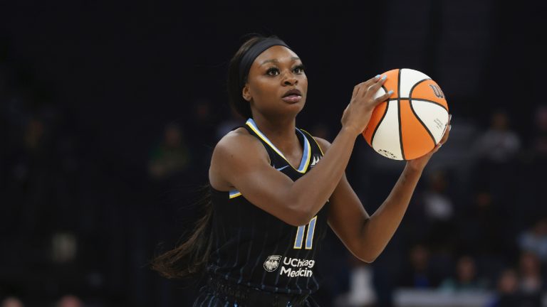 Chicago Sky guard Dana Evans (11) in action during a WNBA basketball game against the Minnesota Lynx, Friday, May 19, 2023, in Minneapolis. (Stacy Bengs/AP)