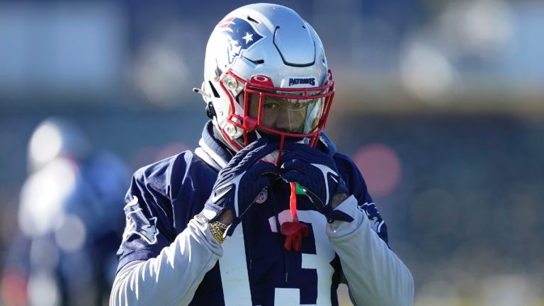 New England Patriots cornerback Jack Jones warms up during an NFL football practice, Wednesday, Dec. 21, 2022, in Foxborough, Mass. (Steven Senne/AP)