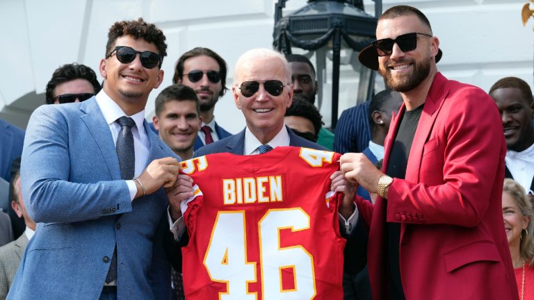 President Joe Biden is welcoming the Kansas City Chiefs to the White House on Friday to celebrate the NFL team's third Super Bowl victory in five years. (Susan Walsh/AP)