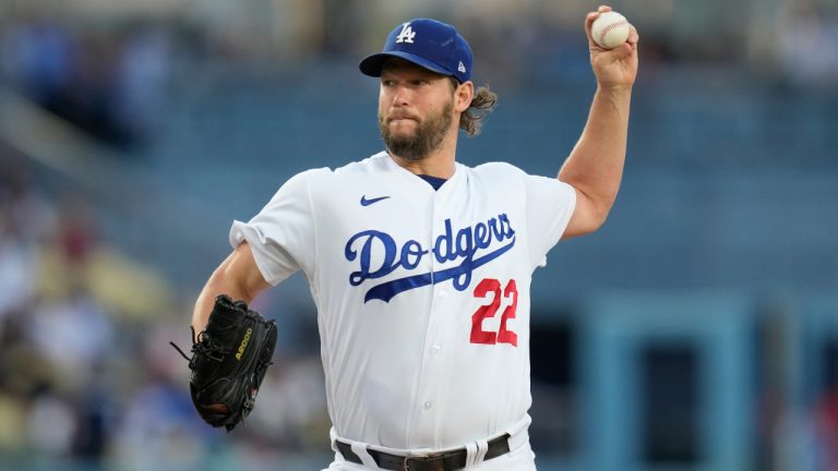 Los Angeles Dodgers starting pitcher Clayton Kershaw (22) throws during the first inning of a baseball game against the Minnesota Twins in Los Angeles, Tuesday, May 16, 2023. (Ashley Landis/AP)