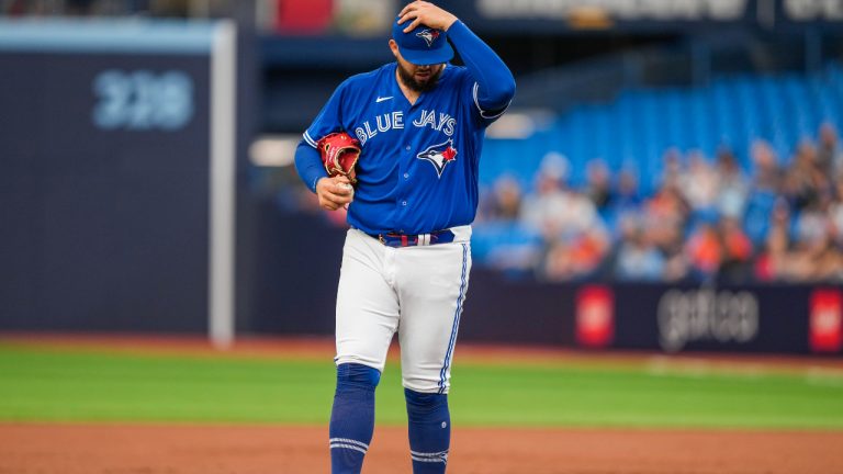 Toronto Blue Jays starting pitcher Alek Manoah (6). (Andrew Lahodynskyj/AP)