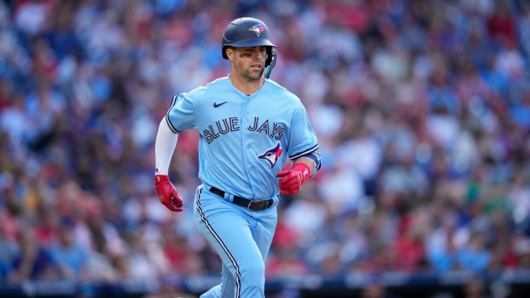 Toronto Blue Jays' Whit Merrifield plays during a baseball game, Wednesday, May 10, 2023, in Philadelphia. (Matt Slocum/AP)