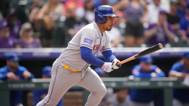 New York Mets third baseman Eduardo Escobar (10) in the ninth inning of a baseball game Sunday, May 28, 2023, in Denver. (David Zalubowski/AP)