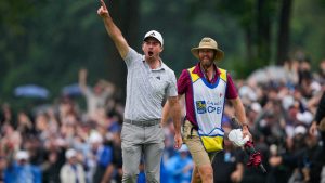 Canadian Nick Taylor celebrates after winning the Canadian Open golf championship in Toronto on Sunday, June 11, 2023. (Andrew Lahodynskyj/CP)