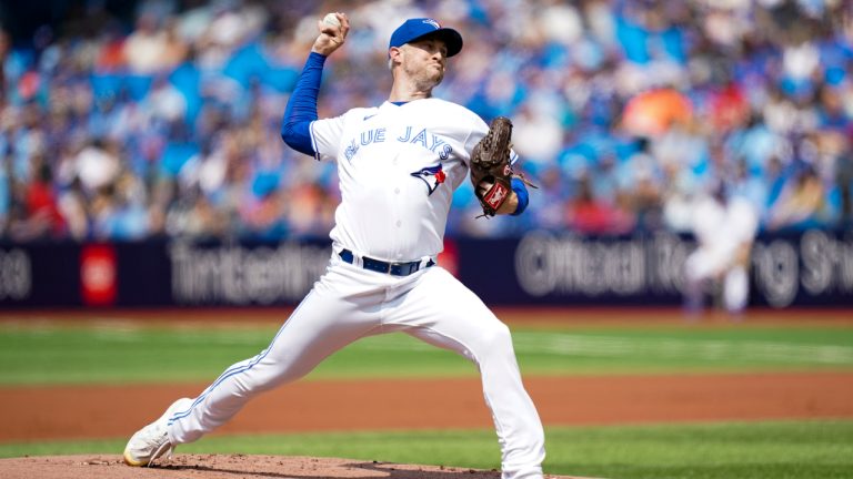 Toronto Blue Jays starting pitcher Trevor Richards (33) throws against the Minnesota Twins during first inning American League MLB baseball action in Toronto on Saturday, June 10, 2023. (Arlyn McAdorey/CP)