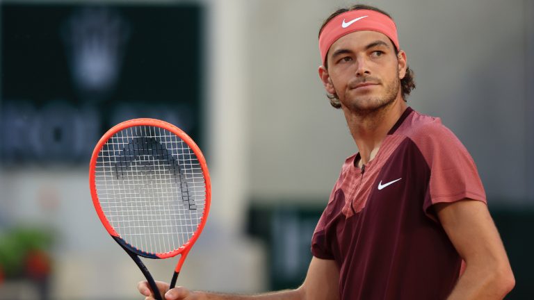 Taylor Fritz of the U.S. looks on during his second round match of the French Open tennis tournament against France's Arthur Rinderknech, at the Roland Garros stadium in Paris, Thursday, June 1, 2023. (Aurelien Morissard/AP)