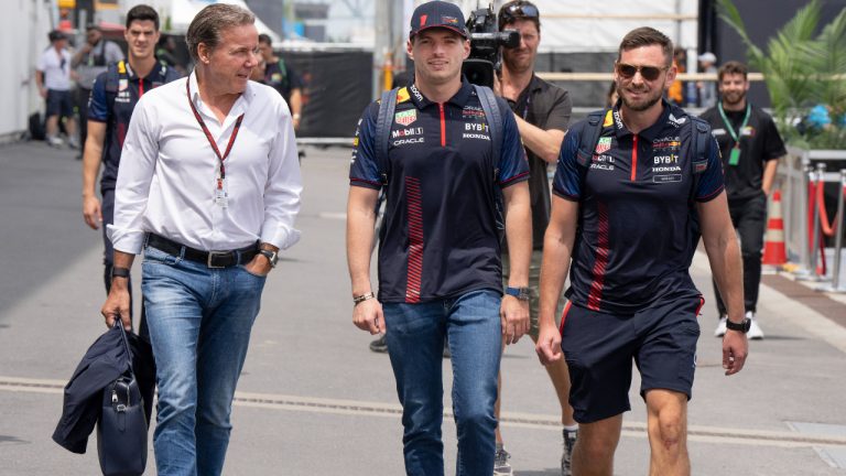 Red Bull Formula One driver Max Verstappen, center, walks through the paddock at the Canadian Grand Prix Thursday, June 15, 2023 in Montreal. Formula One is back in Canada for a second consecutive year as the Canadian Grand Prix gets underway this week in Montreal. (Ryan Remiorz/CP)