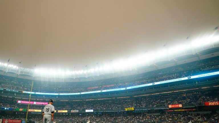 New York Yankees' Clarke Schmidt pitches to Chicago White Sox's Tim Anderson during the first inning of a baseball game Tuesday, June 6, 2023, in New York. (Frank Franklin II/AP)