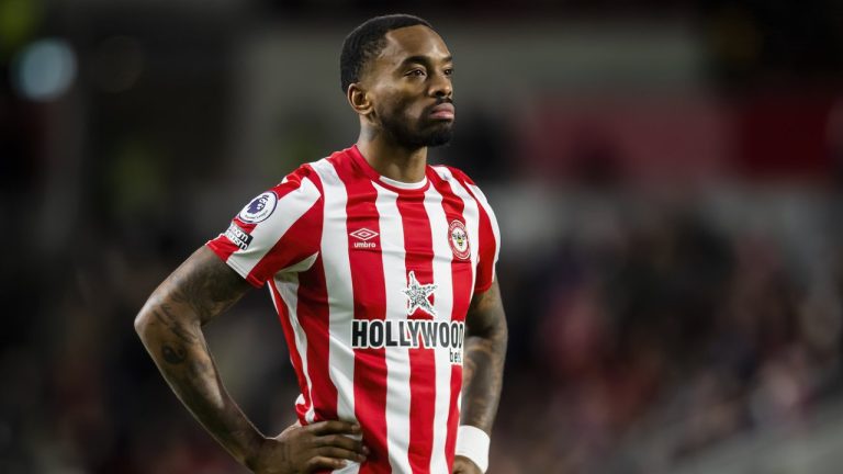 Brentford's Ivan Toney during the Premier League soccer match between Brentford and Bournemouth at the Community Stadium in London, England, Saturday, Jan. 14, 2023. (Leila Coker/AP)