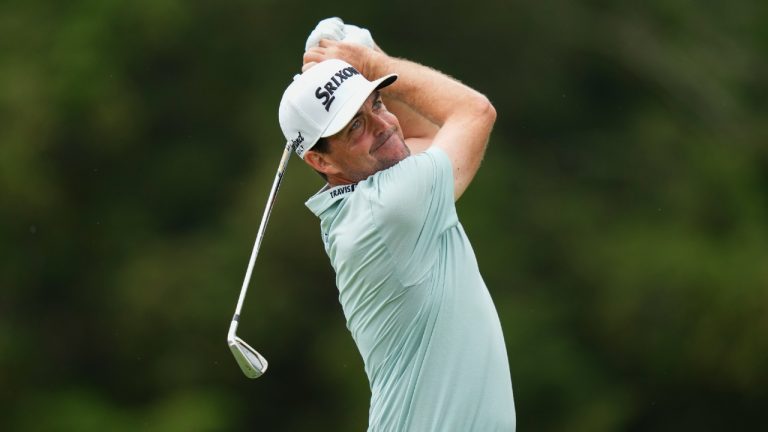 Keegan Bradley tees off on the fifth hole during the third round of the Travelers Championship golf tournament at TPC River Highlands, Saturday, June 24, 2023, in Cromwell, Conn. (Frank Franklin II/AP)