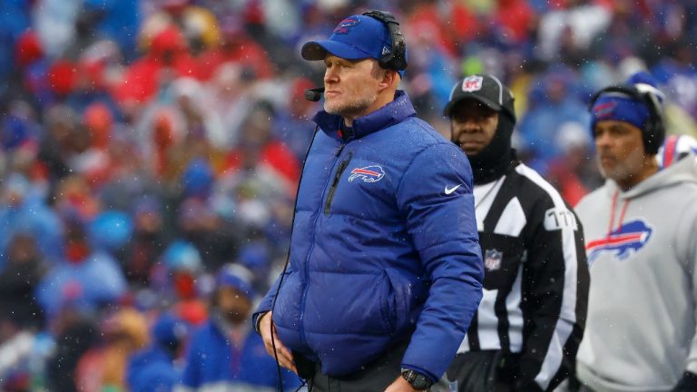 Buffalo Bills head coach Sean McDermott watches from the sidelines during the first half of an NFL football game against the New York Jets, Sunday, Dec. 11, 2022, in Orchard Park, N.Y. (Jeffrey T. Barnes/AP)