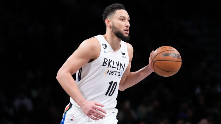 Brooklyn Nets guard Ben Simmons plays during the first half of an NBA basketball game against the Phoenix Suns, Tuesday, Feb. 7, 2023, in New York. (AP Photo/Mary Altaffer, File)