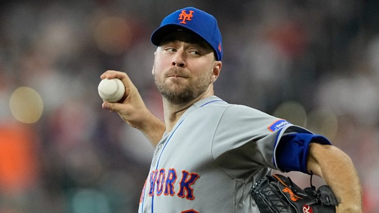 New York Mets starting pitcher Tylor Megill throws during the first inning of a baseball game against the Houston Astros Wednesday, June 21, 2023, in Houston. (David J. Phillip/AP)