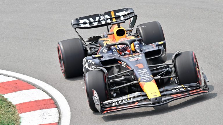 Red Bull Racing Max Verstappen of the Netherlands steers his car at the hairpin during the first practice session, at the Formula One Grand Prix, in Montreal, Friday, June 16, 2023. (Jacques Boissinot/CP)