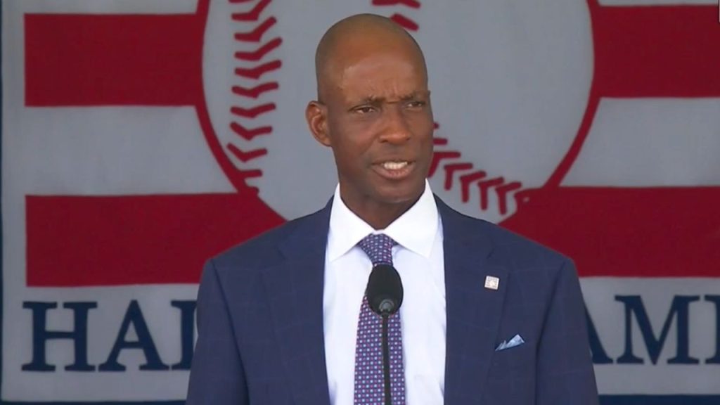 April 11, 2023, TORONTO, ON, CANADA: Former Toronto Blue Jays player Fred  McGriff throws out the ceremonial first pitch at the team's home opener  prior to MLB American League baseball action against