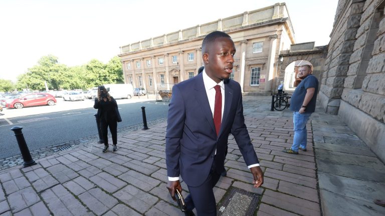 Manchester City footballer Benjamin Mendy arrives at Chester Crown Court where he is accused of eight counts of rape, one count of sexual assault and one count of attempted rape, relating to seven young women. Picture date: Monday August 22, 2022.