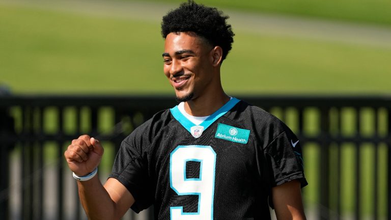 Carolina Panthers quarterback Bryce Young arrives at the NFL football team's training camp on Wednesday, July 26, 2023, in Spartanburg, S.C. (Chris Carlson/AP)