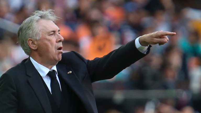 Real Madrid's head coach Carlo Ancelotti gives instructions to his players during a Spanish La Liga soccer match between Valencia and Real Madrid, at the Mestalla stadium in Valencia, Spain, Sunday, May 21, 2023. Carlo Ancelotti will be in charge of the national team at next year's Copa America. (AP Photo/Alberto Saiz)