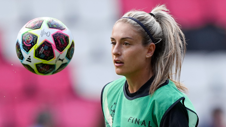 Barcelona's Alexia Putellas attends a training session in Eindhoven, Netherlands, Friday June 2, 2023, ahead of the Women's Champions League final soccer match between FC Barcelona and VfL Wolfsburg on Saturday June 3. (AP)