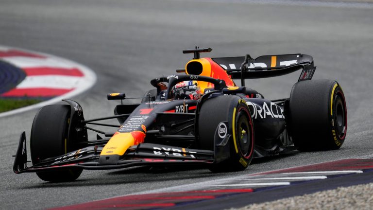 Red Bull driver Max Verstappen of the Netherlands takes a curve during the sprint shootout ahead of Sunday's Formula One Austrian Grand Prix auto race, at the Red Bull Ring racetrack, in Spielberg, Austria, Saturday, July 1, 2023. (Darko Vojinovic/AP)