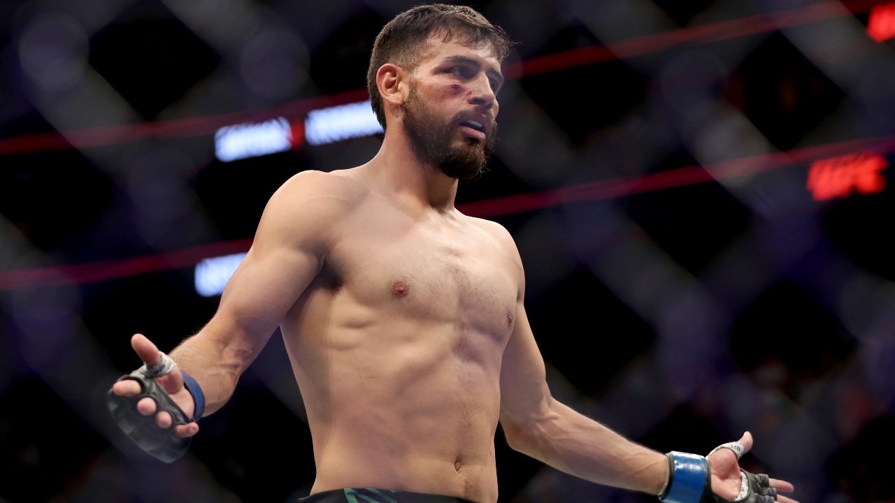 Yair Rodriguez celebrates his win over Brian Ortega in their mixed martial arts bout at UFC on ABC 3, July 16, 2022, in Elmont, NY. Interim champ Rodriguez will face Alexander Volkanovski in UFC 290 in Las Vegas on Saturday, July 8, 2023. (Gregory Payan/AP)