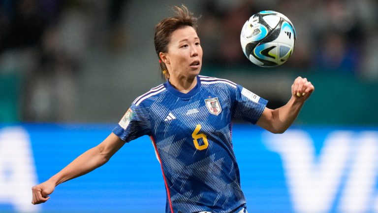 Japan's Hina Sugita attempts to control the ball during the Women's World Cup Group C soccer match between Japan and Costa Rica in Dunedin, New Zealand, Wednesday, July 26, 2023. (Alessandra Tarantino/AP) 