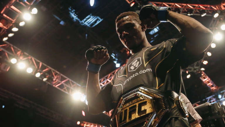 Jamahal Hill, of the U.S., celebrates his victory over Brazil's Glover Teixeira in their light heavyweight title bout at the UFC 283 mixed martial arts fights in Rio de Janeiro, Brazil, Saturday, Jan. 21, 2023. (AP Photo/Bruna Prado)