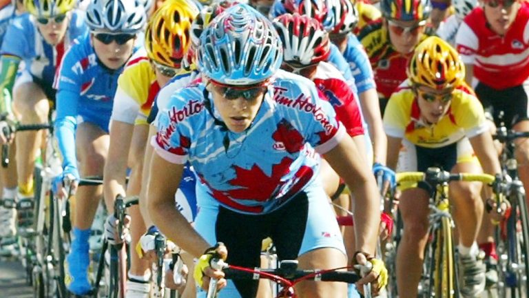 Cycling Canada says athletes will be able to compete according to their currently identified gender for the rest of the year in Canadian competitions that not sanctioned by the world cycling governing body. Canada's Manon Jutras leads the pack on the second lap of the elite women's road race at the World Road Cycling championships in Hamilton, Ont. Saturday, Oct. 11, 2003. THE CANADIAN PRESS/Ryan Remiorz
RYAN REMIORZ