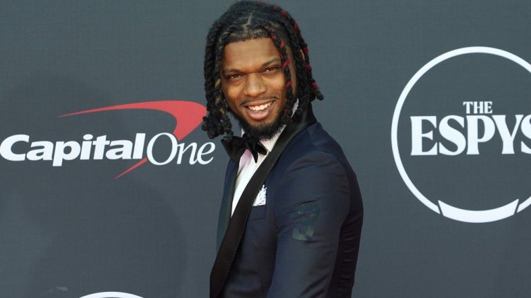 Professional NFL player Damar Hamlin of the Buffalo Bills arrives at the ESPY awards on Wednesday, July 12, 2023, at the Dolby Theatre in Los Angeles. (Chris Pizzello/AP)