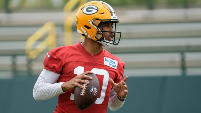 Green Bay Packers' Jordan Love throws during an NFL football OTA practice session Wednesday, May 31, 2023, in Green Bay, Wis. (Morry Gash/AP)