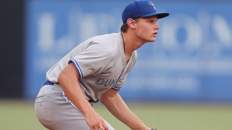 Josh Kasevich of the Dunedin Blue Jays at bat during the MiLB Florida State League (Low A) regular season game between the Dunedin Blue Jays and the Tampa Tarpons on September 01, 2022, at Steinbrenner Field in Tampa. (Getty Images)