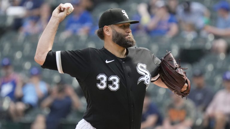 Chicago White Sox starting pitcher Lance Lynn throws against the Toronto Blue Jays during the first inning in the first baseball game of a doubleheader Thursday, July 6, 2023, in Chicago. (Nam Y. Huh/AP)