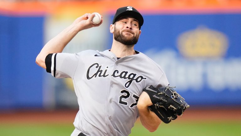 Lucas Giolito pitches during the first inning of a baseball game against the New York Mets Tuesday, July 18, 2023, in New York. (Frank Franklin II/AP)