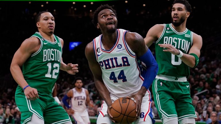 Philadelphia 76ers forward Paul Reed (44) during the first half of Game 2 in the NBA basketball Eastern Conference semifinals playoff series. (Charles Krupa/AP)