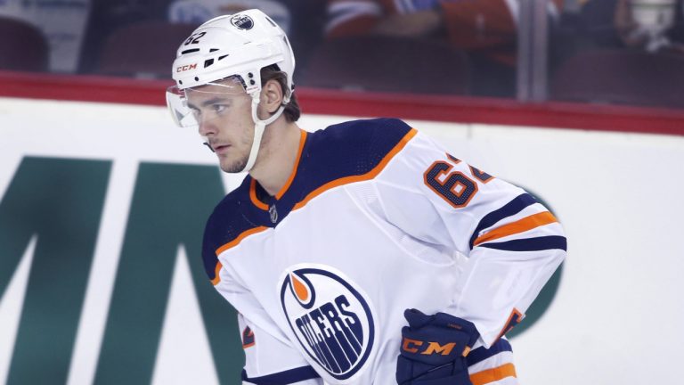 NHL profile photo on Edmonton Oilers player Raphael Lavoie at a game against the Calgary Flames in Calgary, Alta. on Sept. 26, 2021. (Larry MacDougal/CP)