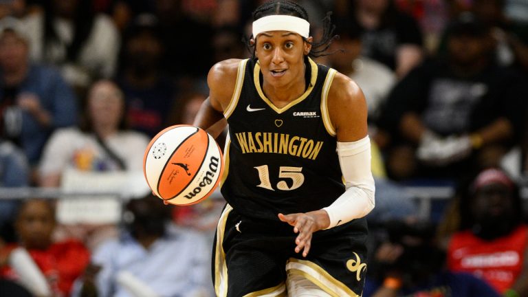 Washington Mystics guard Brittney Sykes (15) in action during a WNBA basketball game against the Phoenix Mercury, Friday, June 16, 2023, in Washington. (Nick Wass/AP)